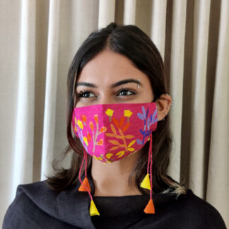 Stay Safe Silk Fuschia Collage Mask
